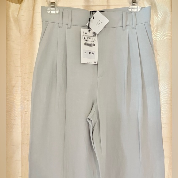 NWT Zara Wide Leg Pleated Trousers in Light Blue Sz S - Picture 3 of 8